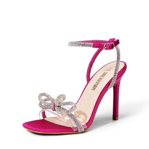 DREAM PAIRS Women's Double Bowknots Crystal Sandals Clear Slingback Heels